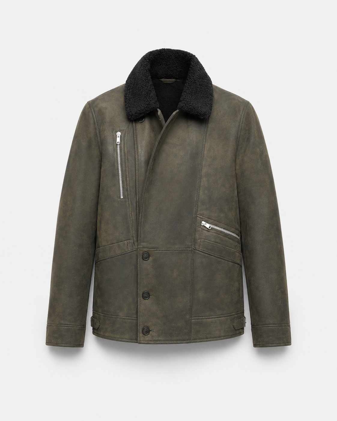 Distressed Shearling Lambskin Leather Jacket