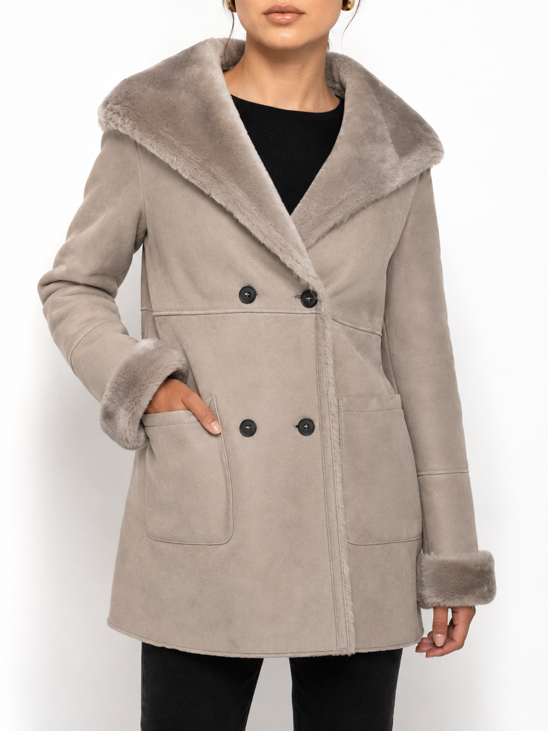 Double-Breasted Shearling Coat