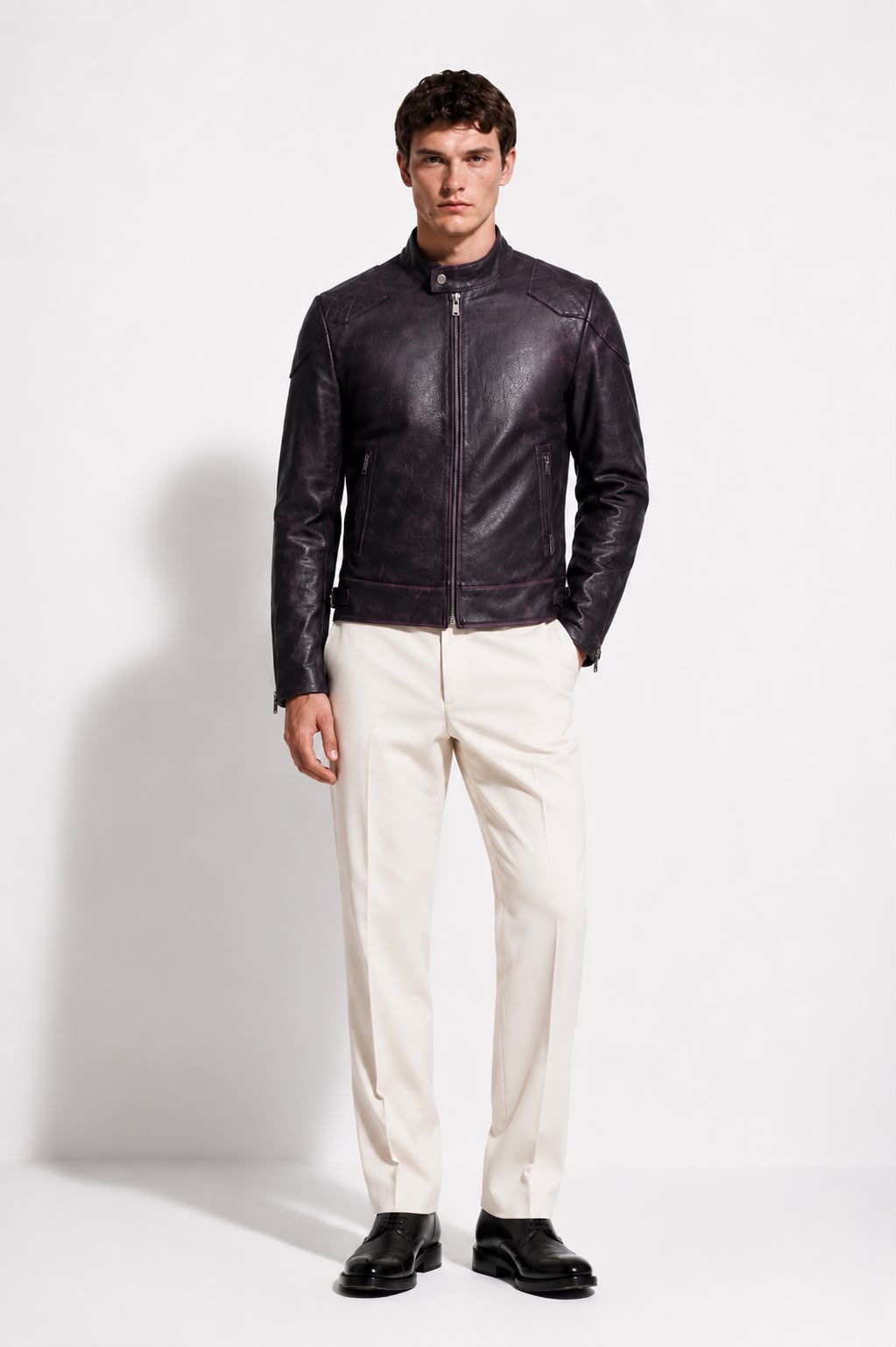 Vintage Waxed lambskin Leather Racer Jacket