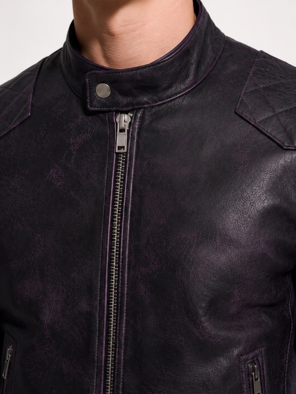 Vintage Waxed lambskin Leather Racer Jacket