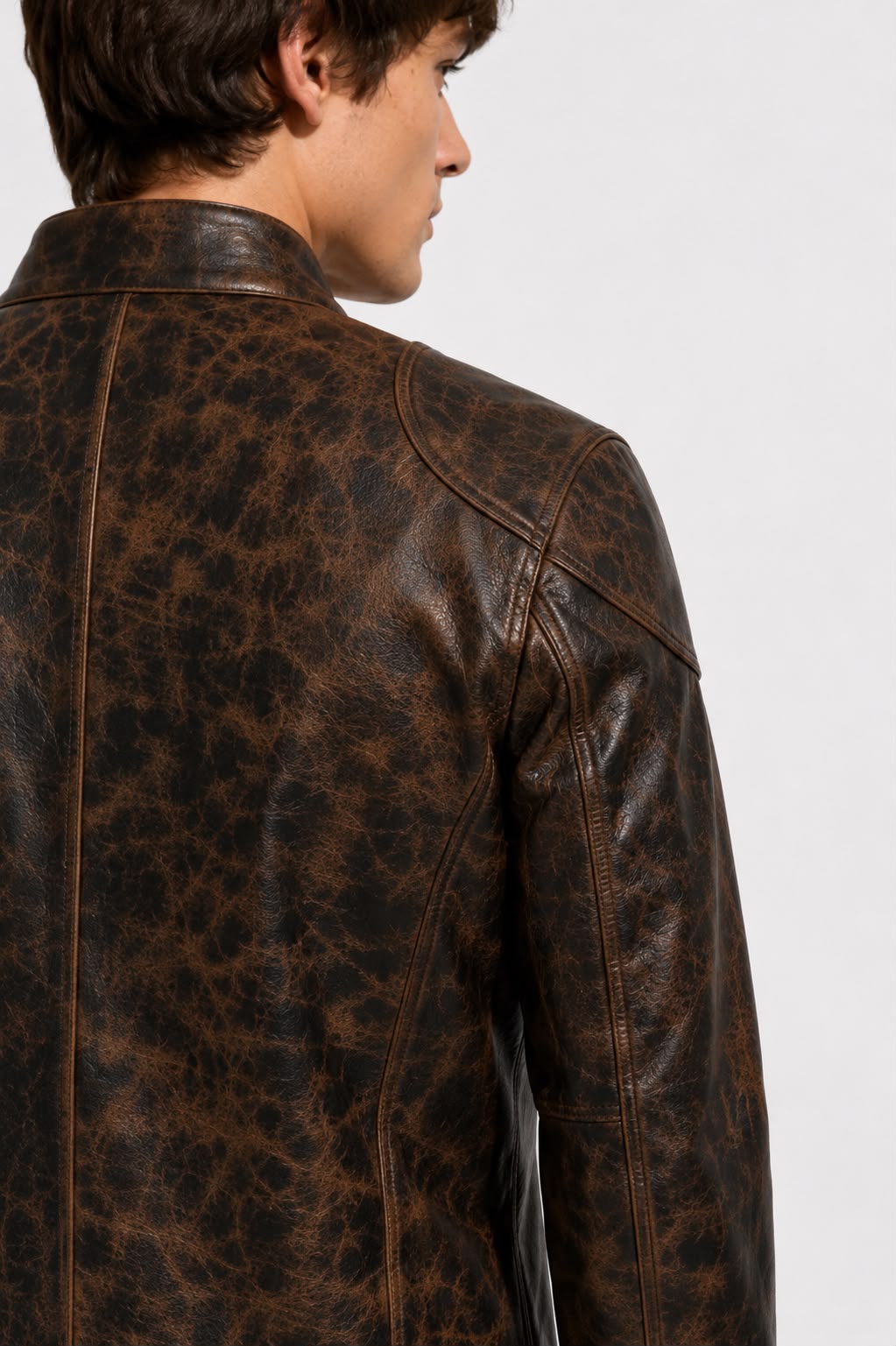 Vintage Waxed Lambskin Leather Biker Jacket