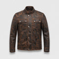 Vintage Waxed Lambskin Leather Biker Jacket