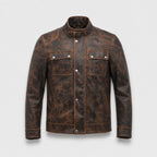 Vintage Waxed Lambskin Leather Biker Jacket