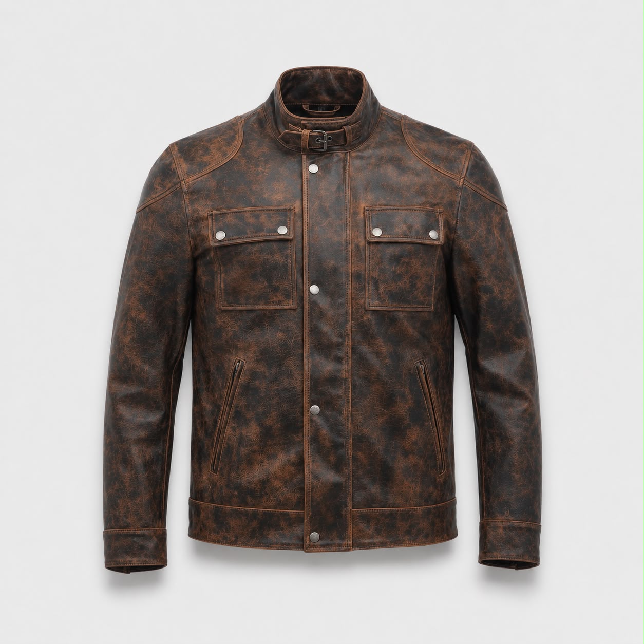 Vintage Waxed Lambskin Leather Biker Jacket