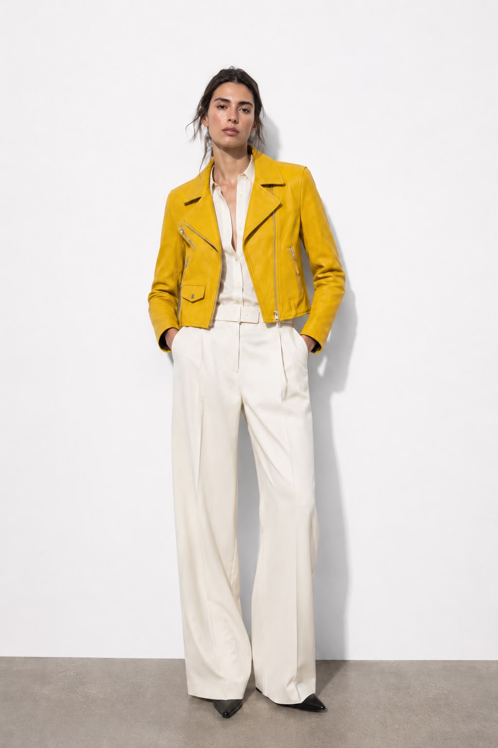 Yellow Leather Biker Jacket