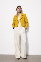 Yellow Leather Biker Jacket