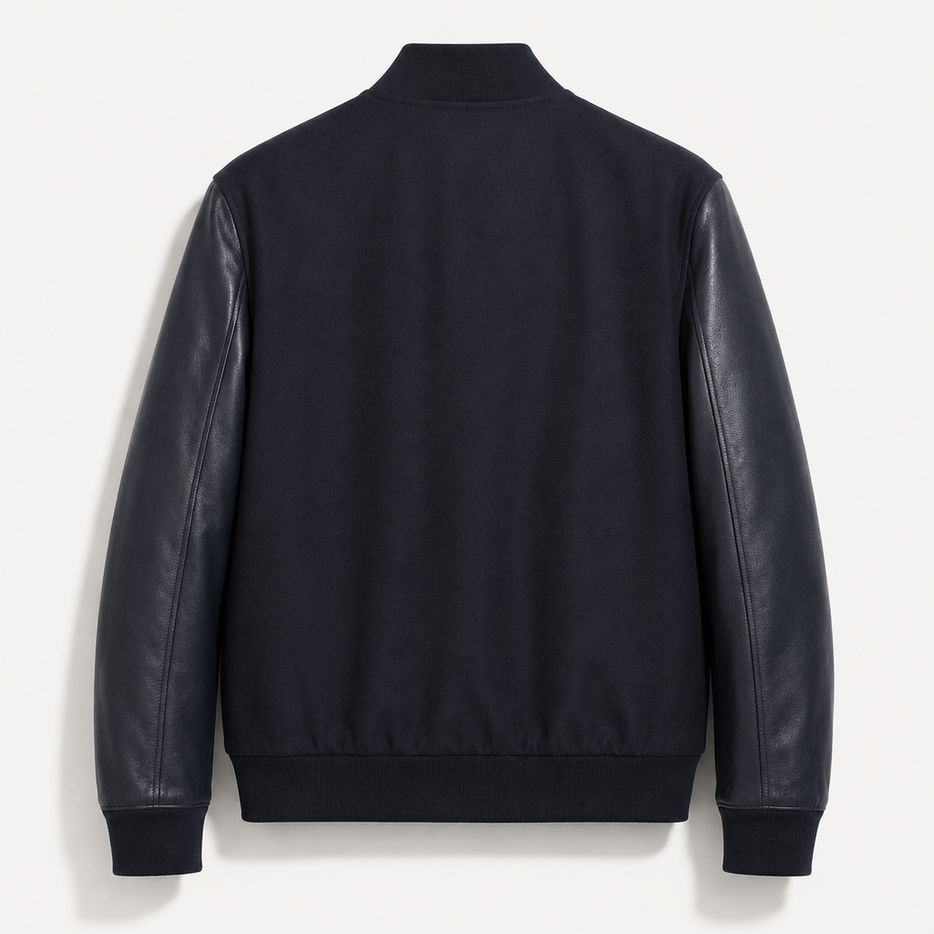 Fabric bomber jacket with nappa sleeves