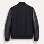 Fabric bomber jacket with nappa sleeves
