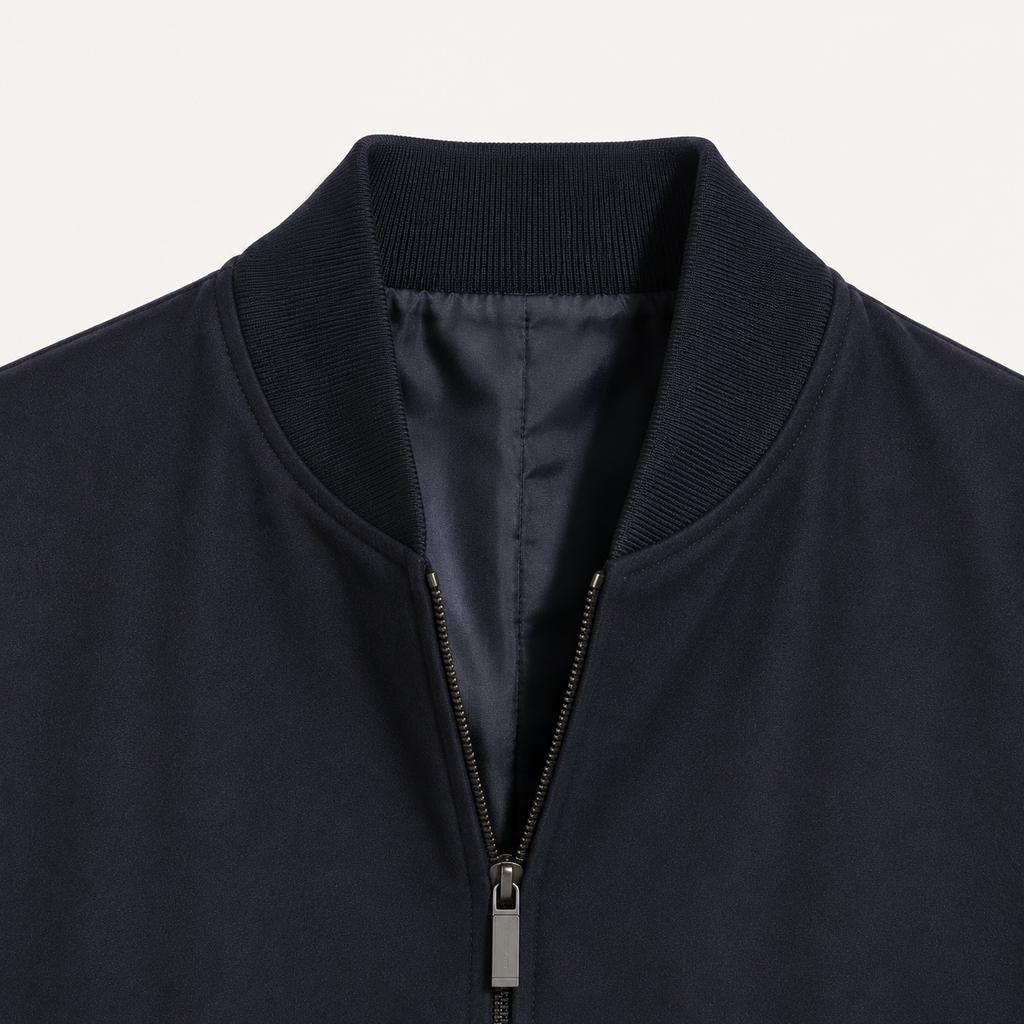 Fabric bomber jacket with nappa sleeves