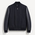 Fabric bomber jacket with nappa sleeves