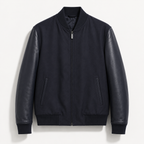 Fabric bomber jacket with nappa sleeves