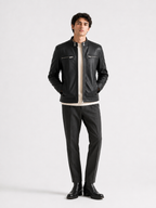 Black lambskin Leather Bomber Jacket