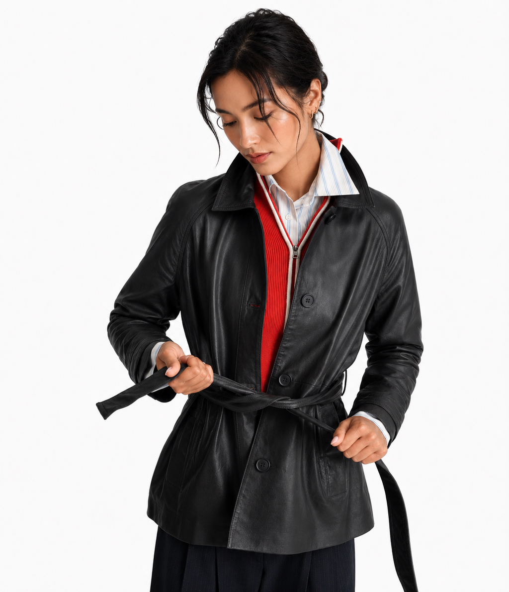 Belted Sheepskin Trench Coat