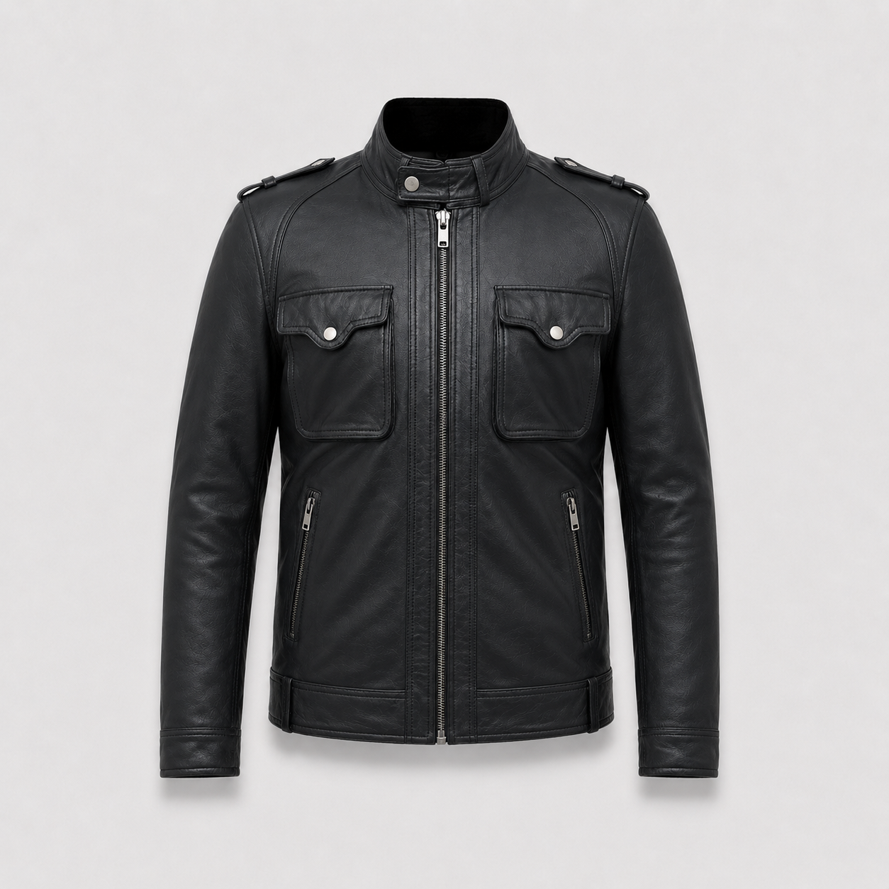 Black Lambskin Leather Biker Jacket