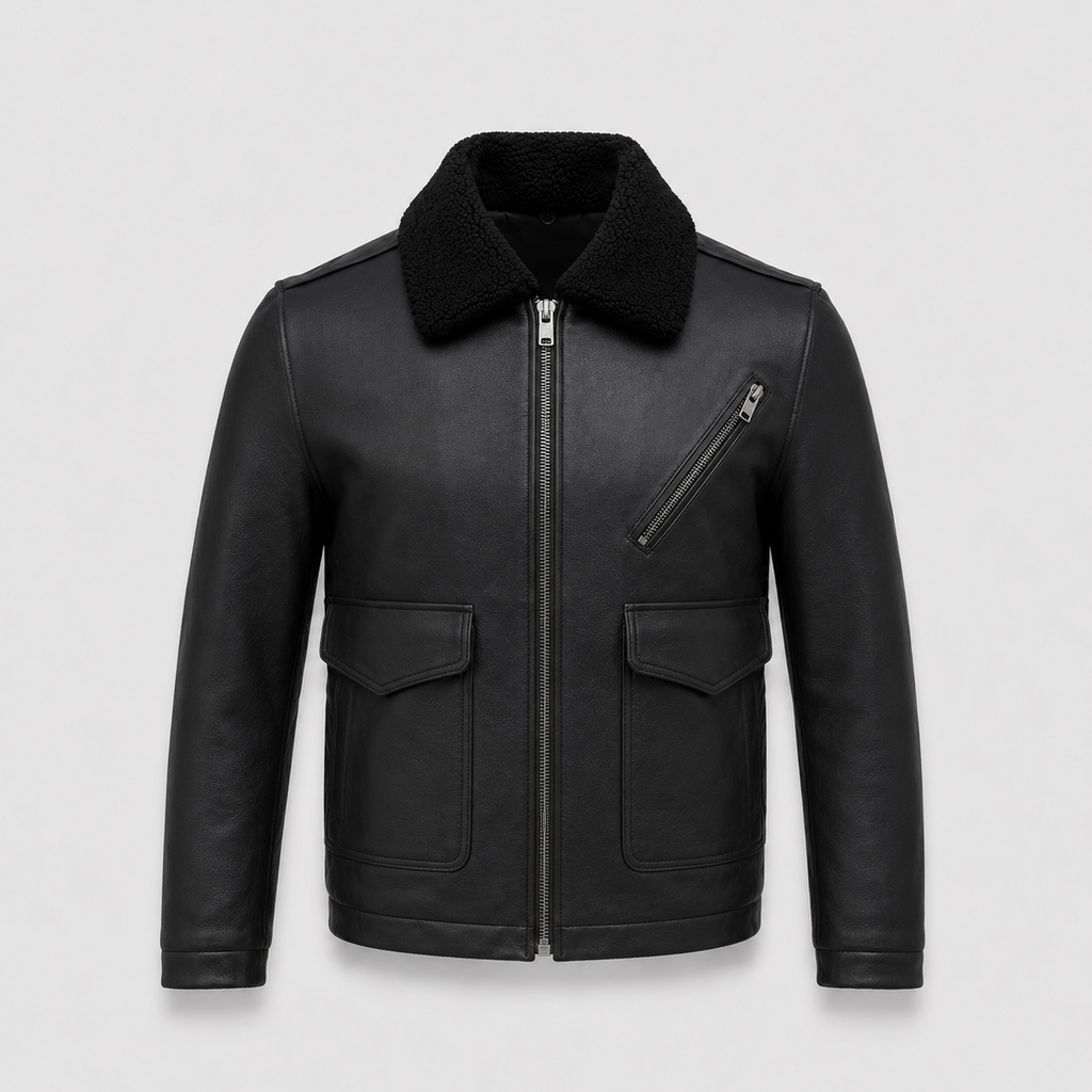 Black Shearling Lambskin Leather Biker Jacket