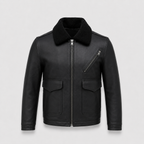 Black Shearling Lambskin Leather Biker Jacket