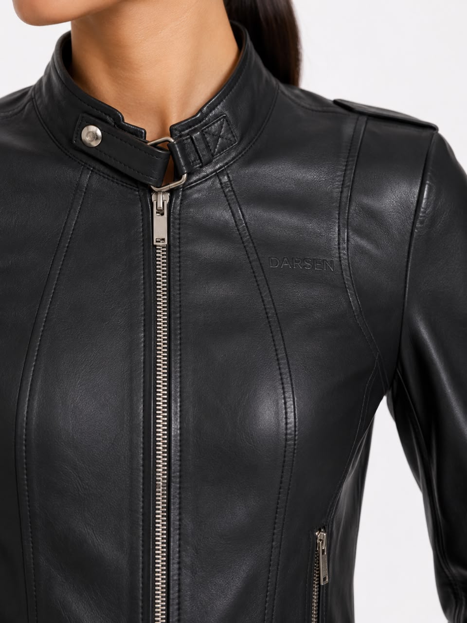 Stand Collar Leather Racer Jacket