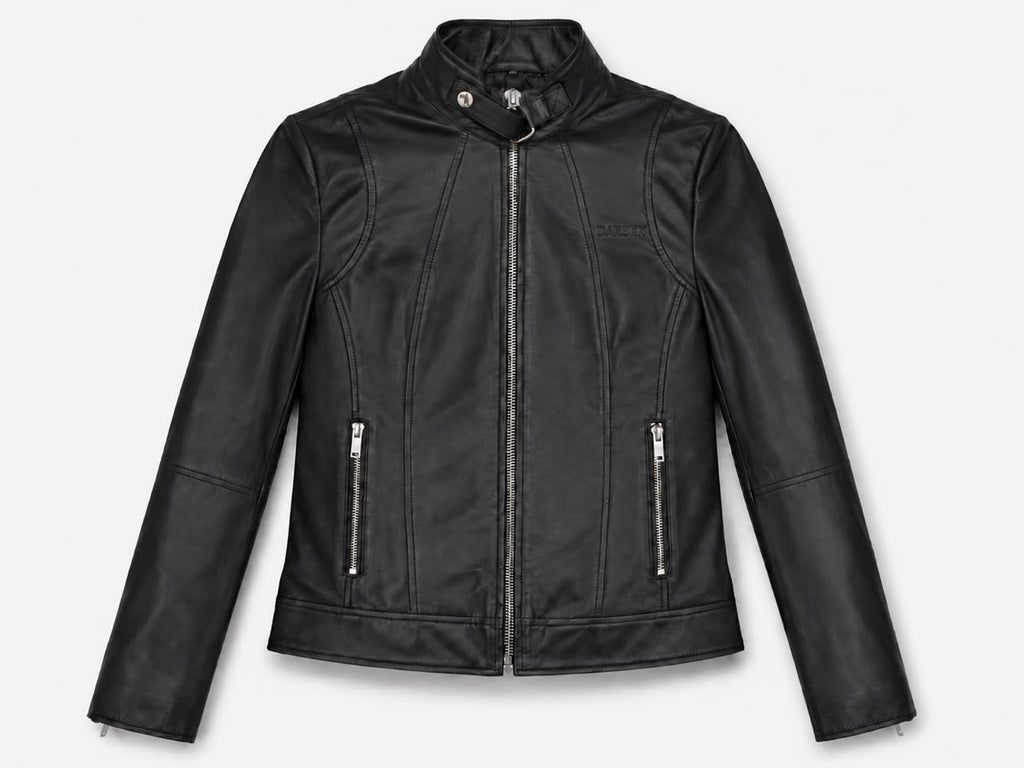 Stand Collar Leather Racer Jacket