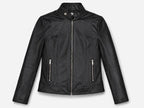 Stand Collar Leather Racer Jacket