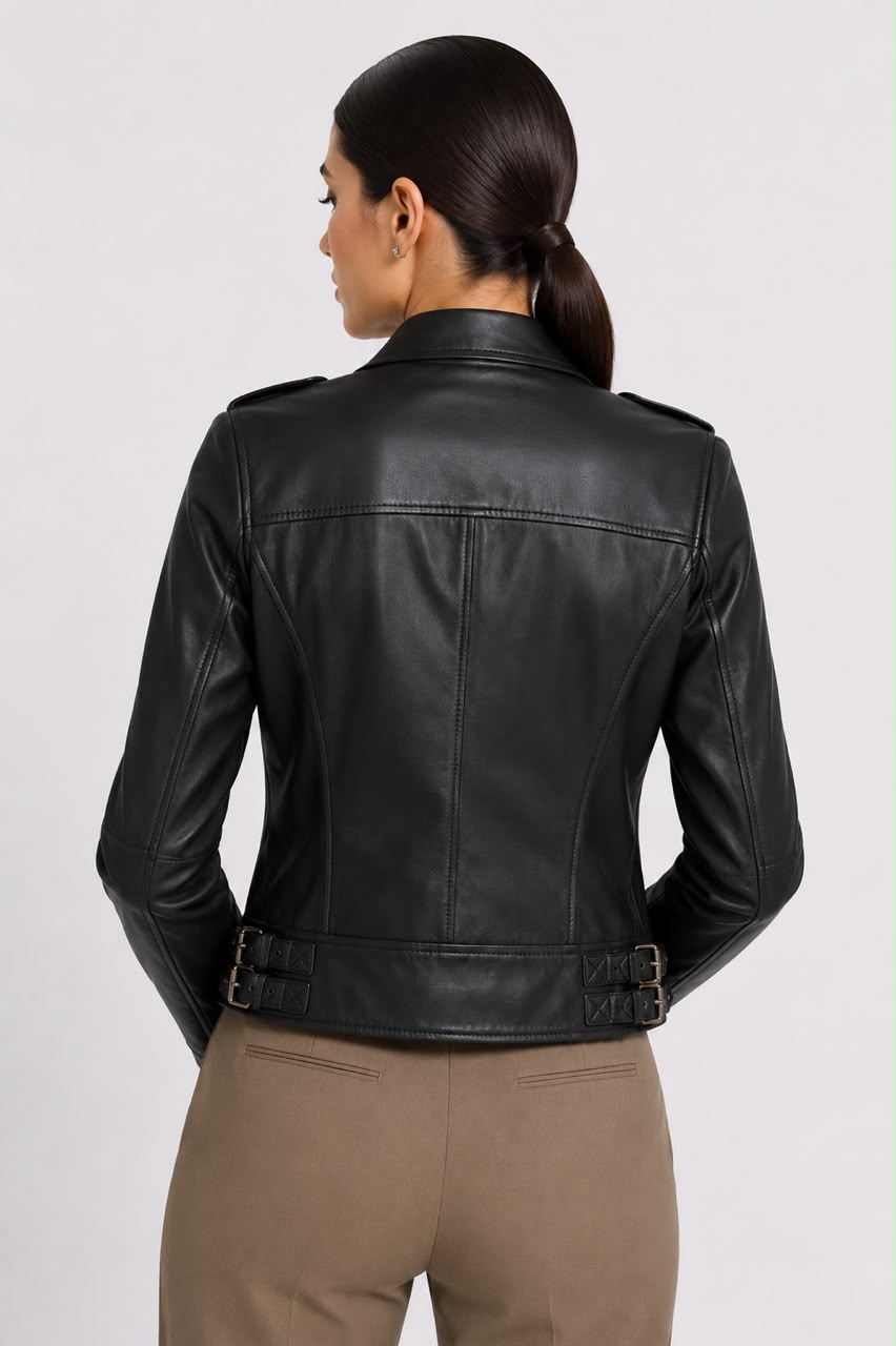 Stand Collar Leather Racer Jacket
