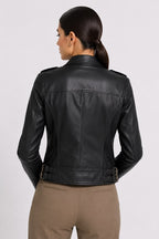 Stand Collar Leather Racer Jacket