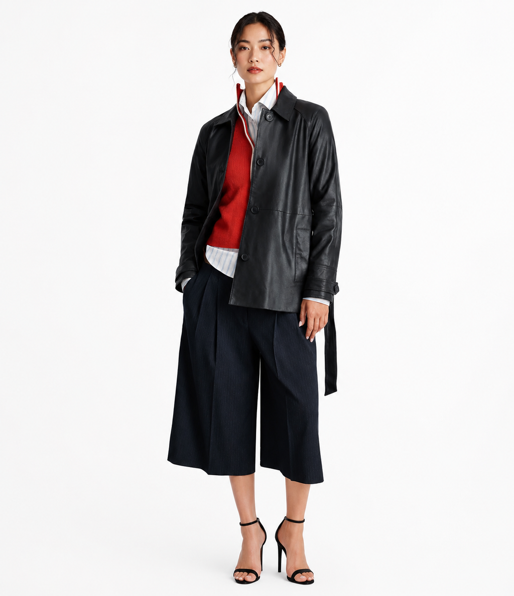 Belted Sheepskin Trench Coat