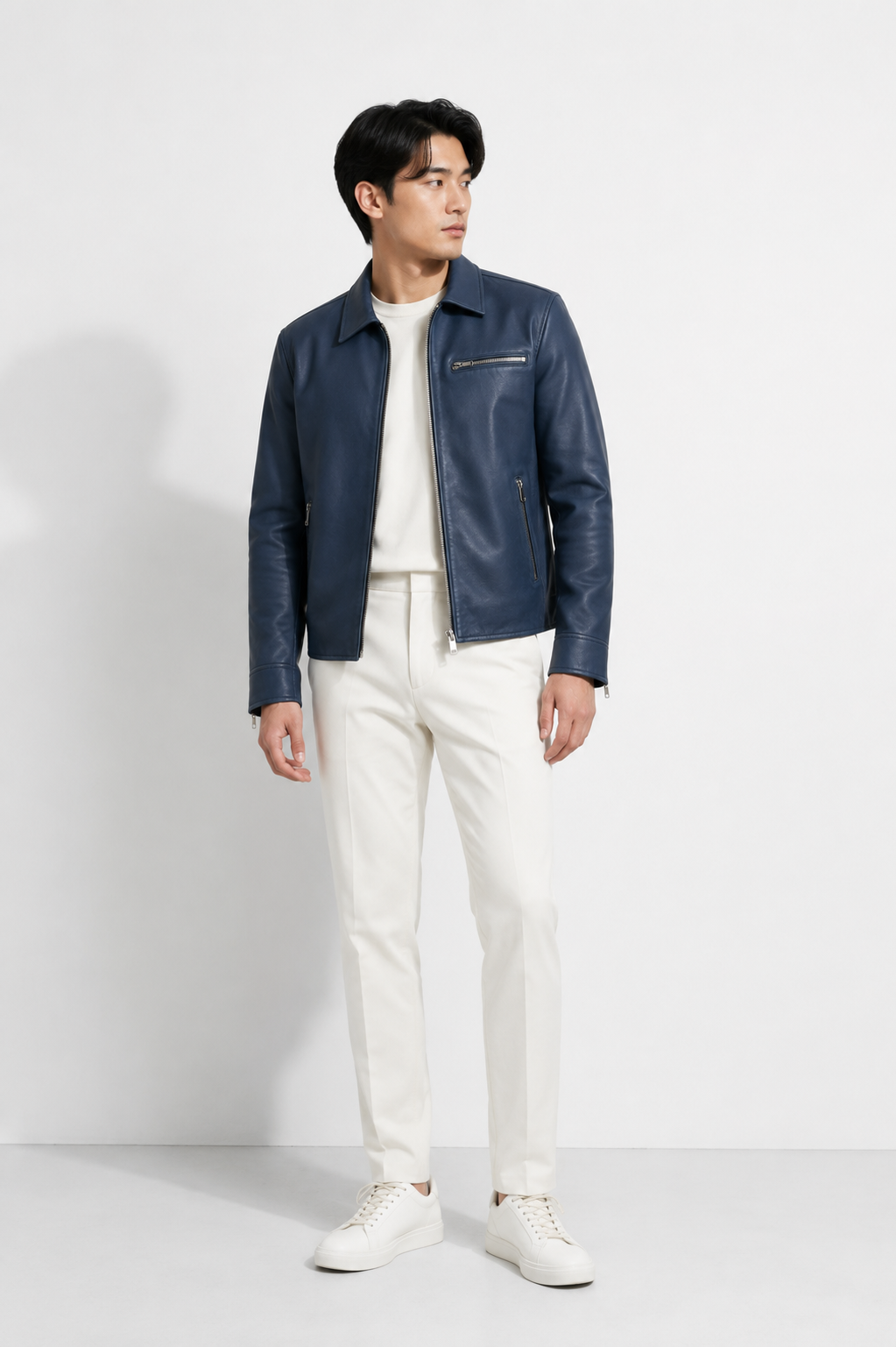 Midnight Blue Nappa Lambskin Leather Jacket
