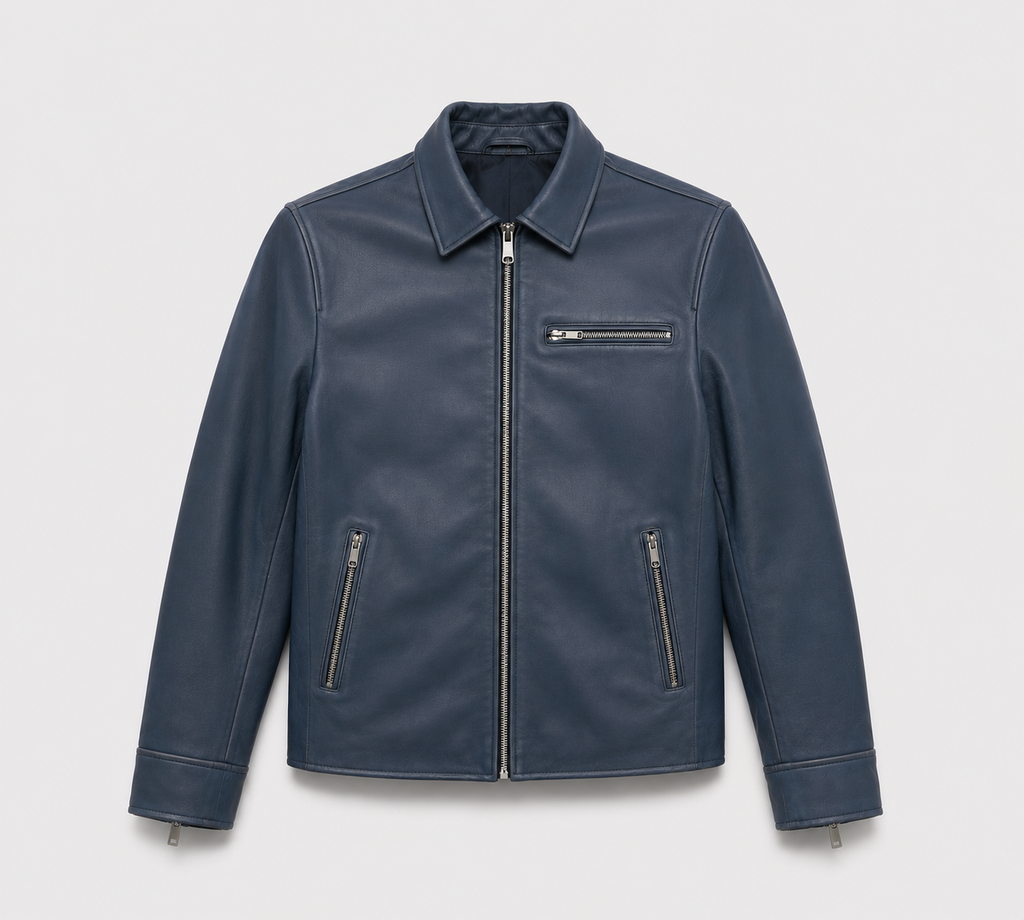 Midnight Blue Nappa Lambskin Leather Jacket