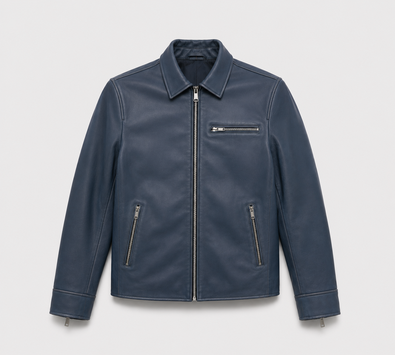 Midnight Blue Nappa Lambskin Leather Jacket