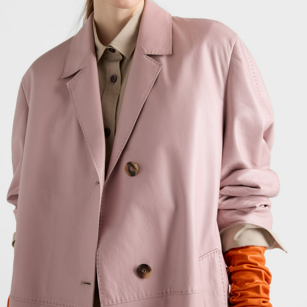 Blush Pink Lambskin Leather Coat