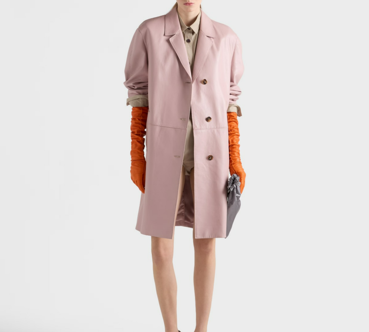 Blush Pink Lambskin Leather Coat