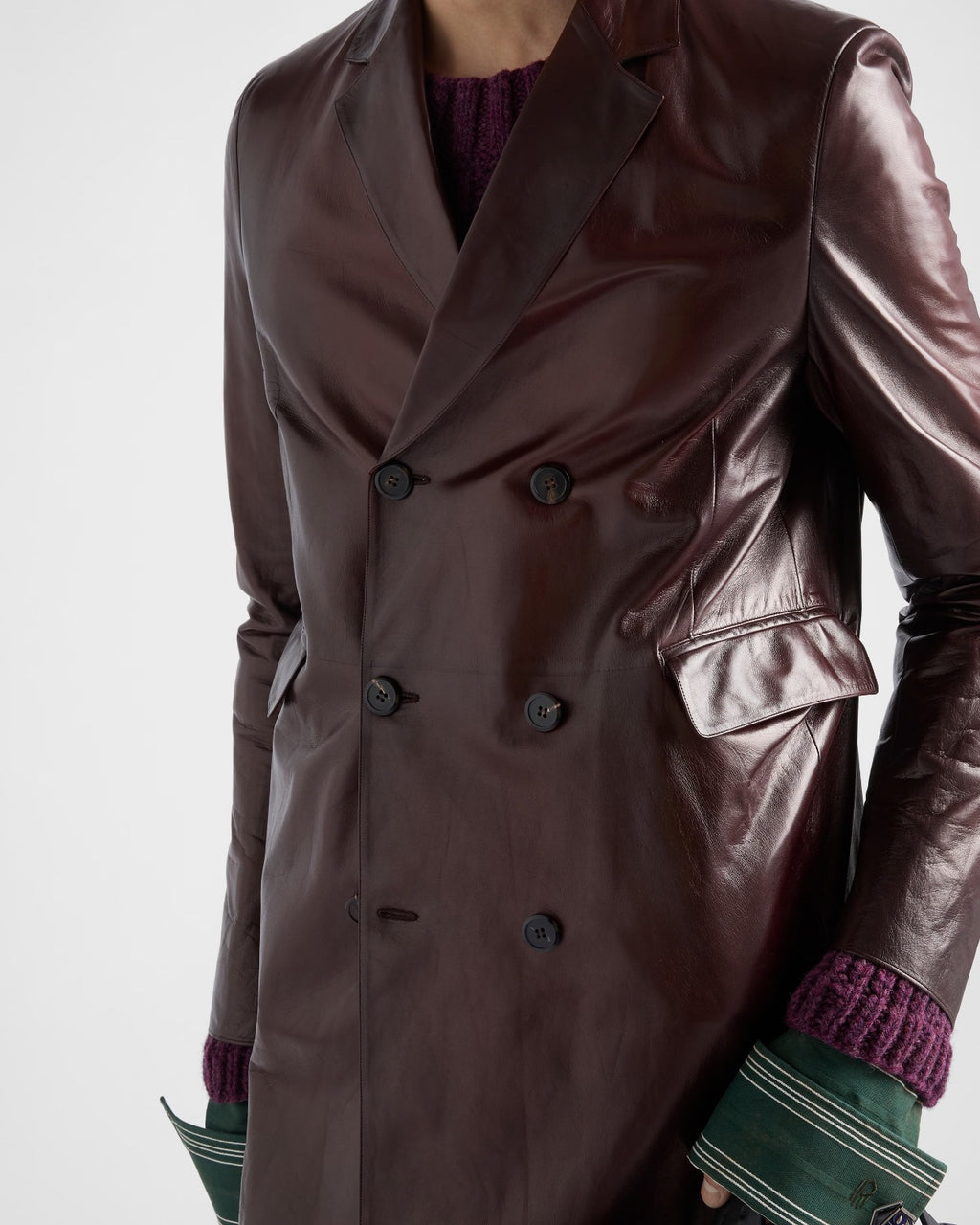 Double-breasted leather coat