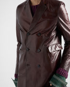 Double-breasted leather coat