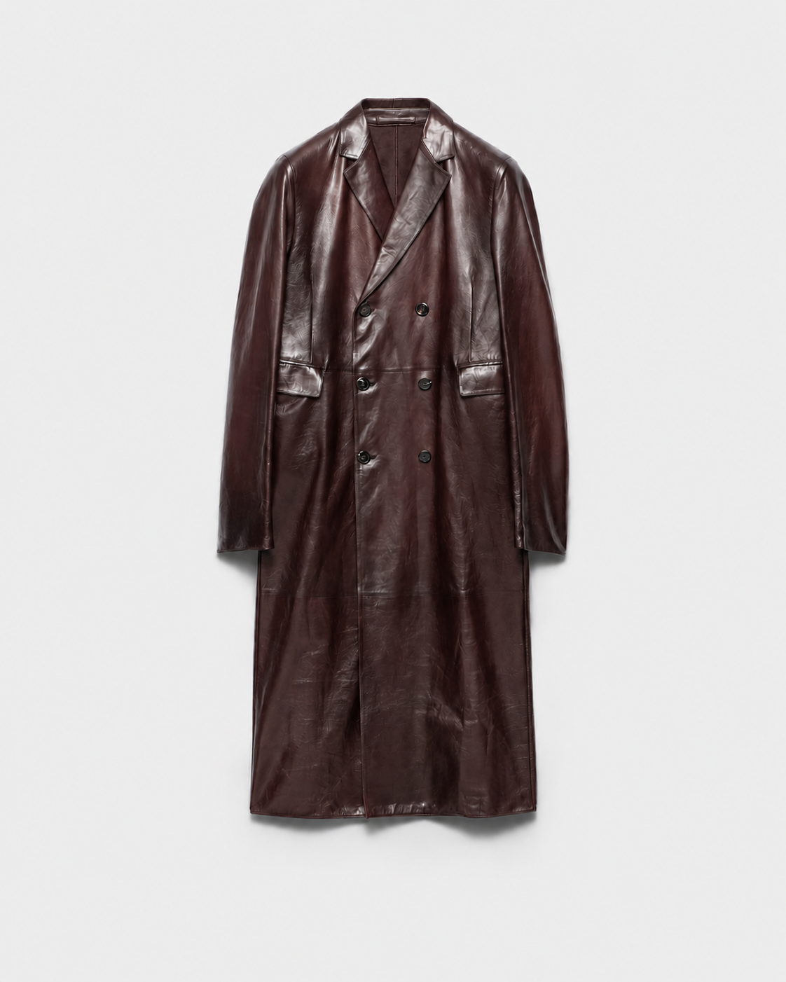 Double-breasted leather coat