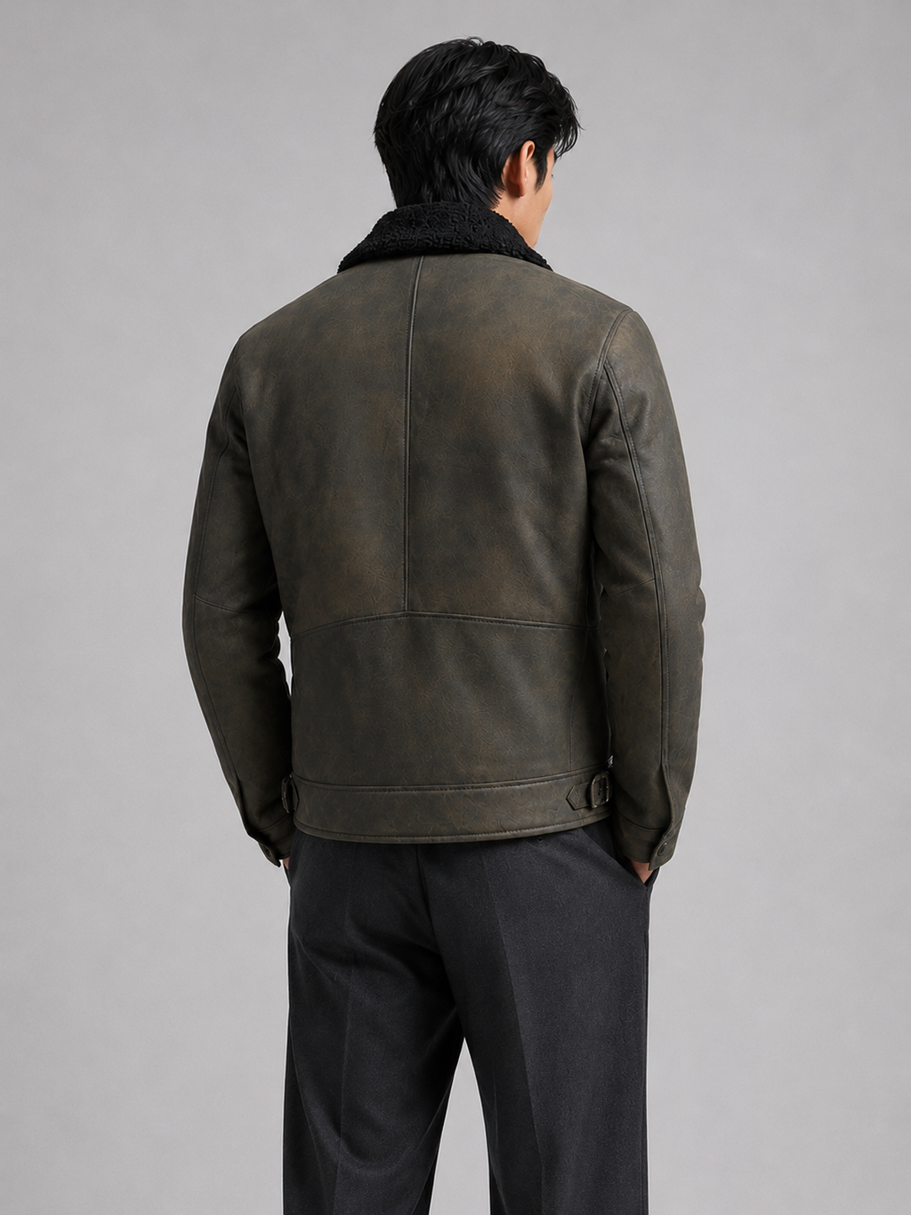 Distressed Shearling Lambskin Leather Jacket