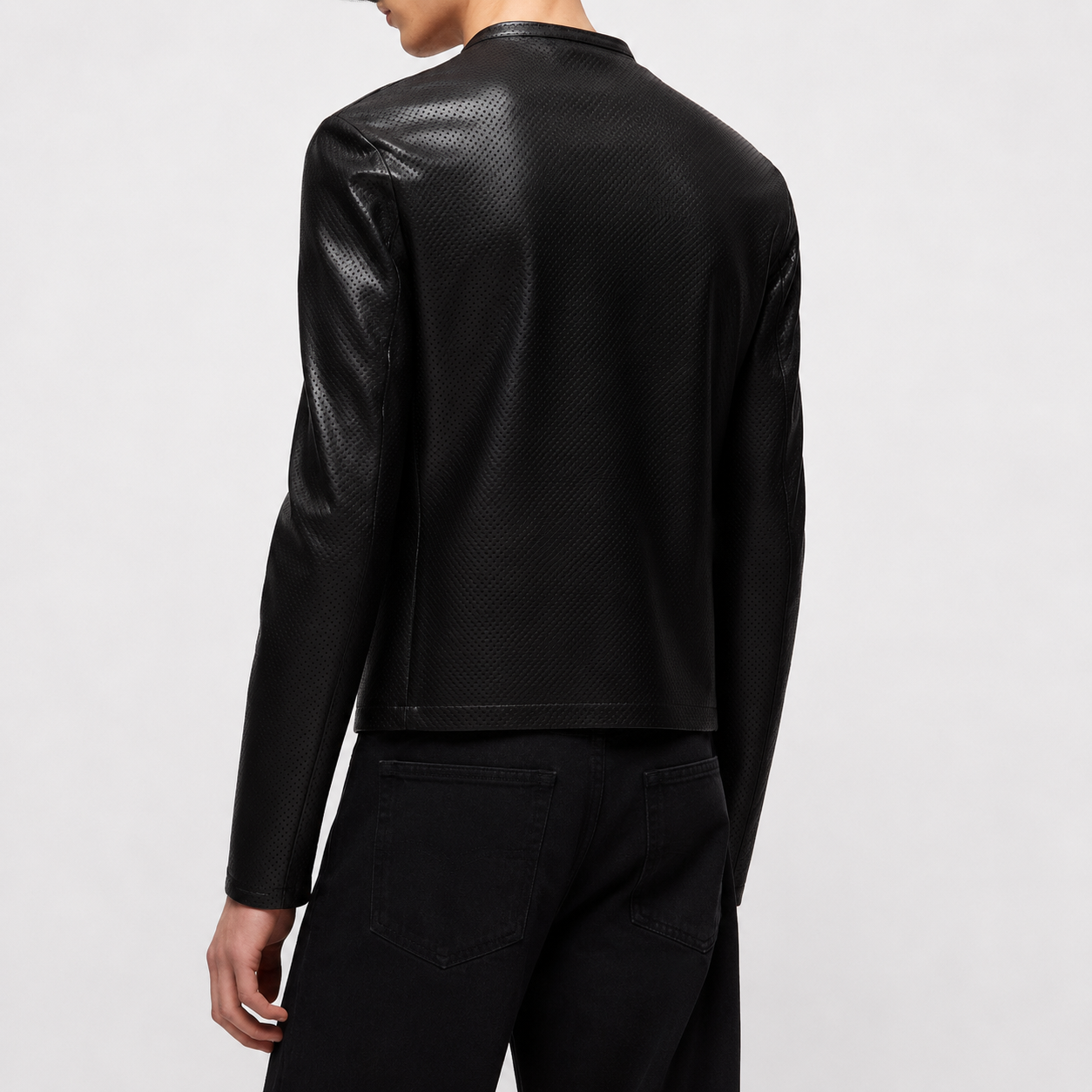Perforated Dot Texture leather zip jacket