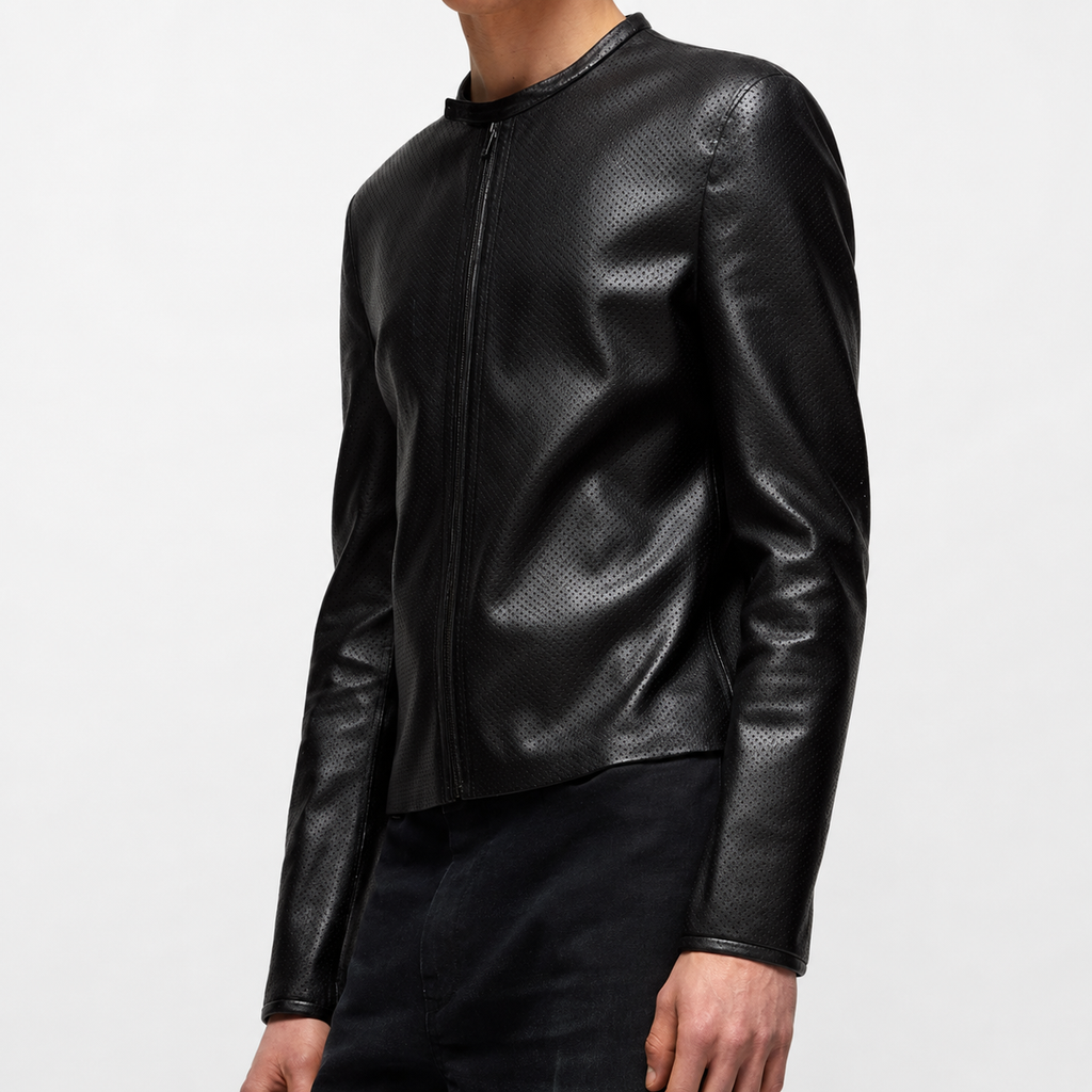 Perforated Dot Texture leather zip jacket