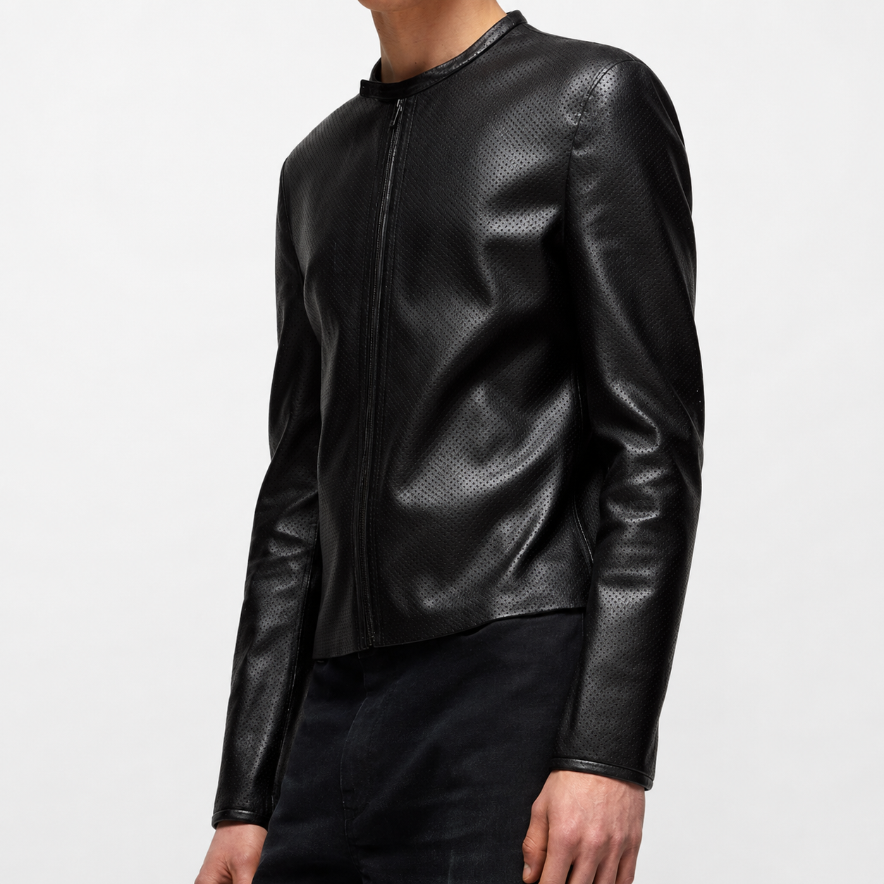 Perforated Dot Texture leather zip jacket