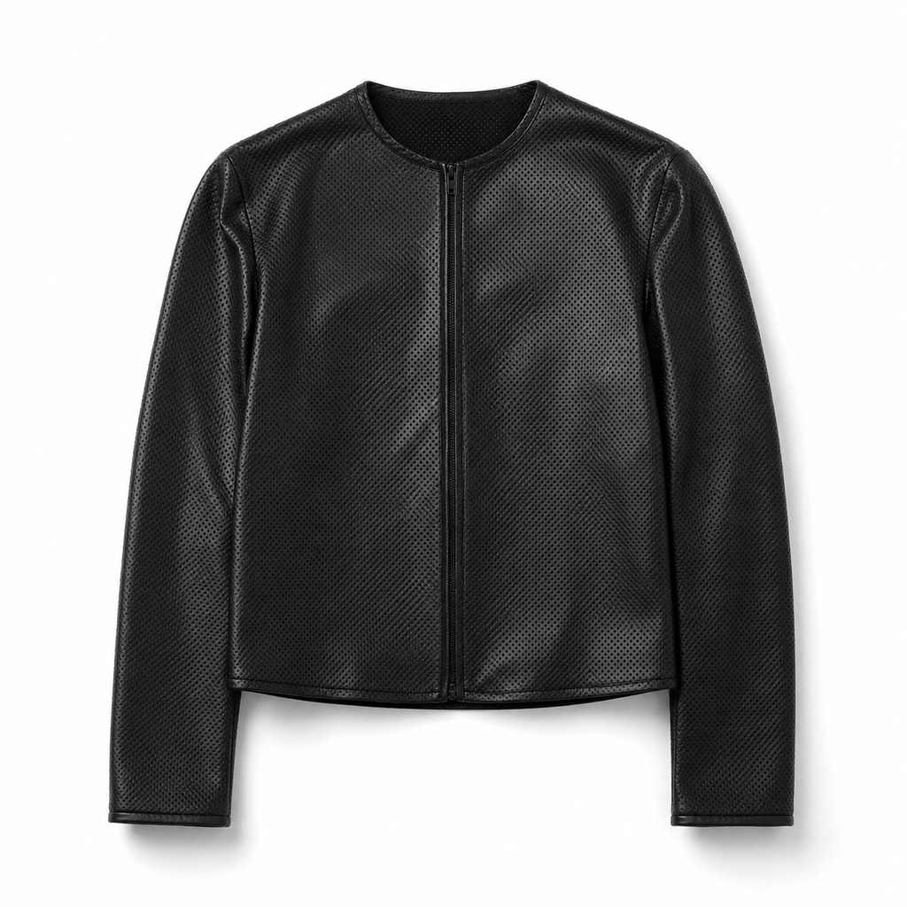 Perforated Dot Texture leather zip jacket