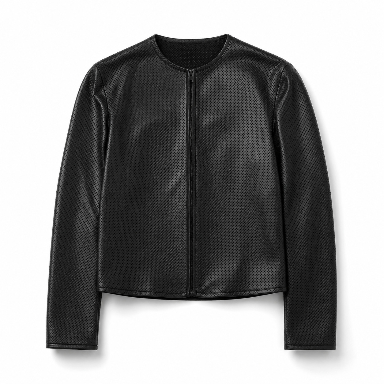 Perforated Dot Texture leather zip jacket
