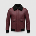 Burgundy Shearling lambskin Leather Bomber Jacket