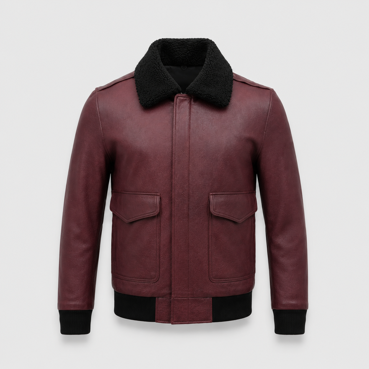 Burgundy Shearling lambskin Leather Bomber Jacket