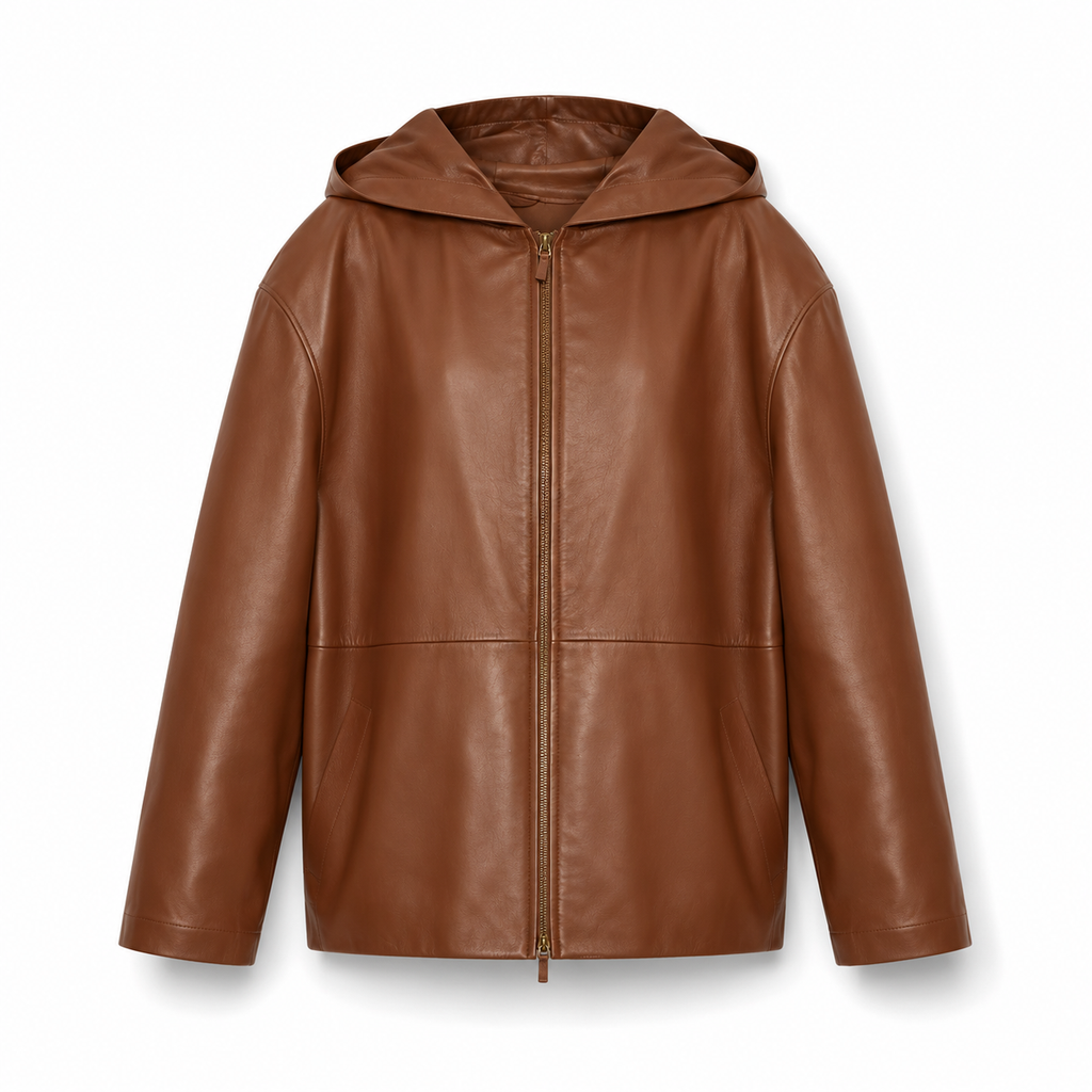 Hooded Lambskin Leather Jacket