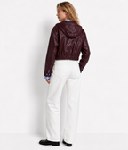 hooded Lambskin Cropped Leather Jacket
