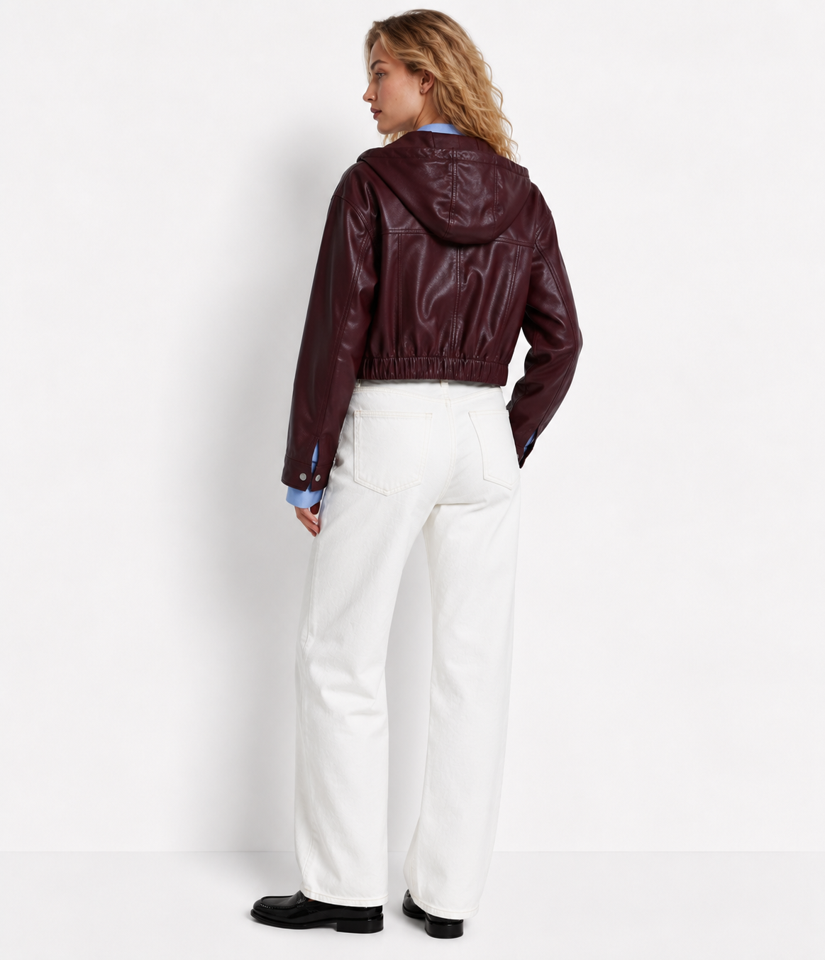 hooded Lambskin Cropped Leather Jacket