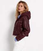 hooded Lambskin Cropped Leather Jacket