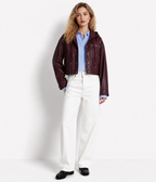 hooded Lambskin Cropped Leather Jacket
