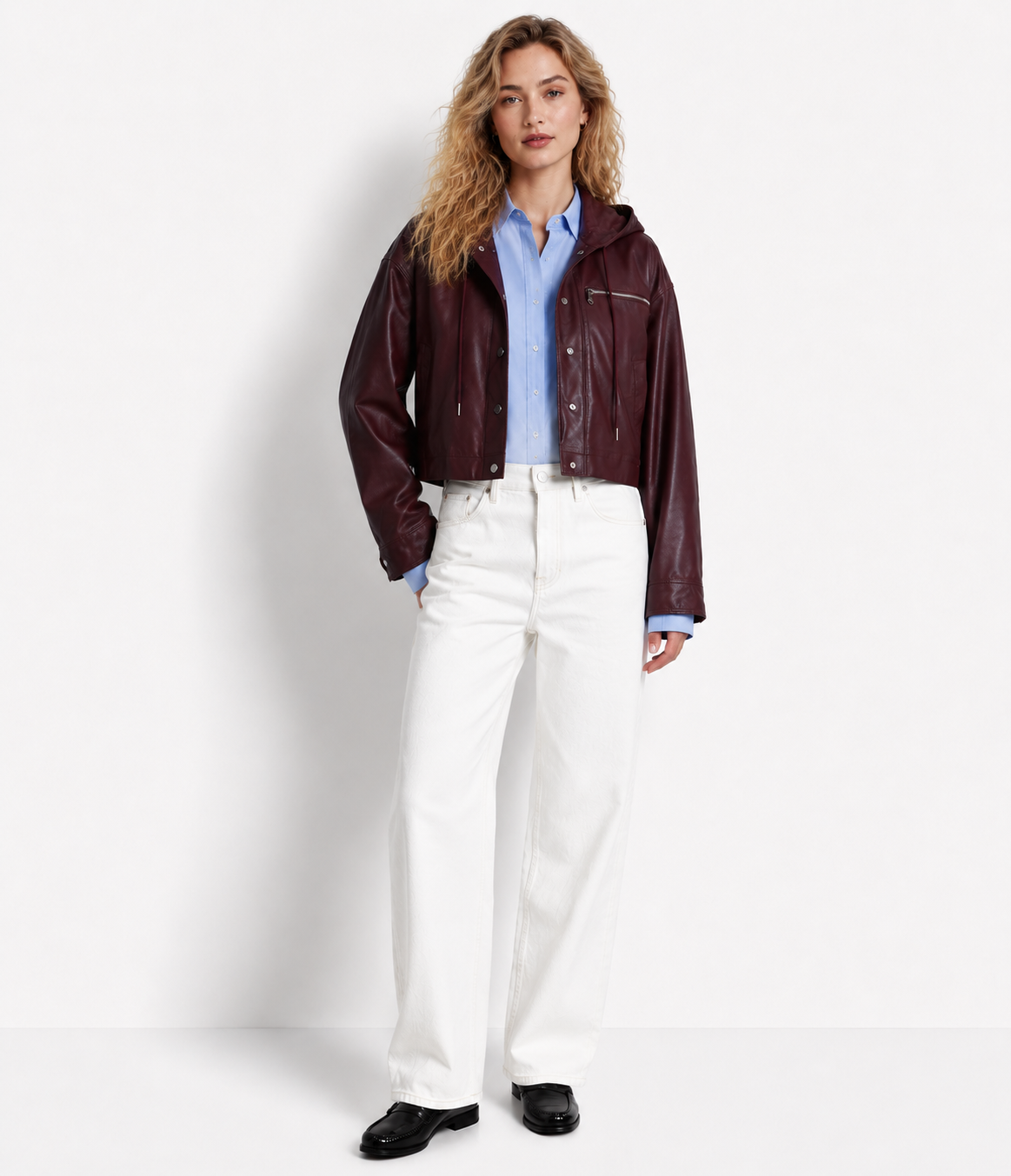 hooded Lambskin Cropped Leather Jacket
