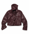 hooded Lambskin Cropped Leather Jacket
