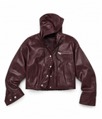 hooded Lambskin Cropped Leather Jacket